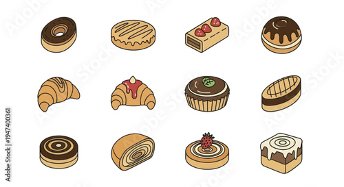 Assorted pastries vector illustration
