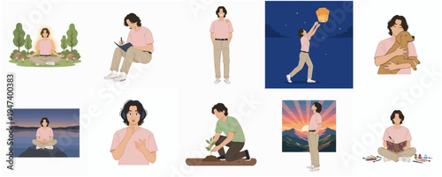 Minimalist Artistic Man Character Poses with Various Activities and Scenarios