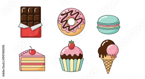 Assorted sweets and desserts isolated on white