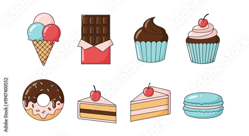 Assortment of sweet desserts isolated on white