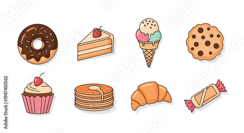 Assortment of sweet desserts on white background