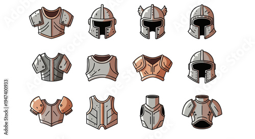 Armor and helmets set illustration
