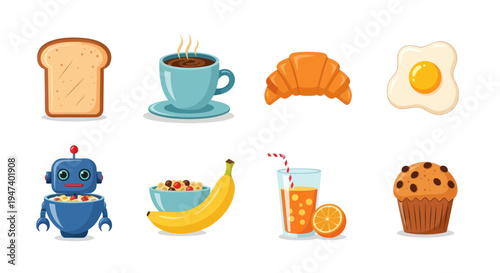 Breakfast food and robot illustration