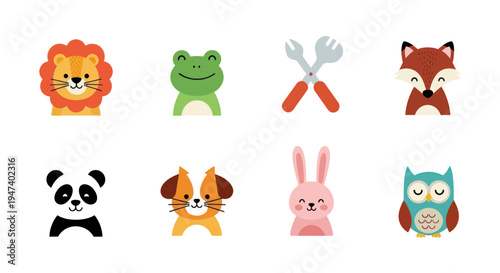 Cartoon animals and tools illustration
