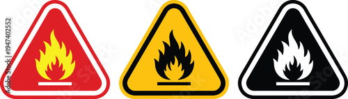 Set of Triangular Flammable Warning Hazard Signs