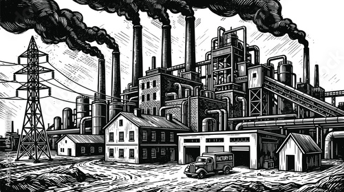 factory, industry, industrial, plant, manufacturing, smokestacks, refinery, power, electricity, warehouse, production, engineering, infrastructure, pollution, energy, 