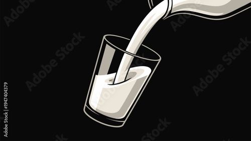 Milk pouring glass liquid stream