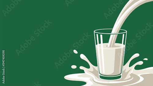 Milk pouring glass splash green illustration