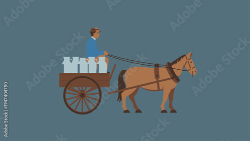 Milkman horse cart delivery vector