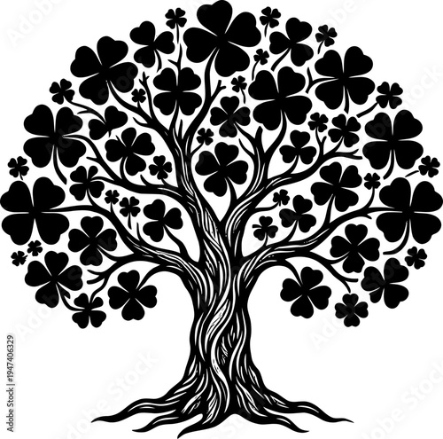 Shamrock Tree Silhouette Black Vector Illustration