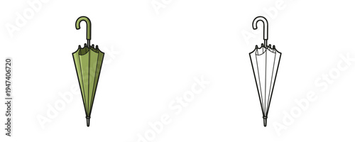 Closed umbrella in flat colorful and linear style for weather and rainy season design in minimal cartoon aesthetic for autumn or protection themed craft project