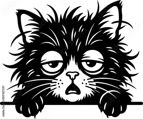 Peeking Cat Silhouette Black Vector Illustration