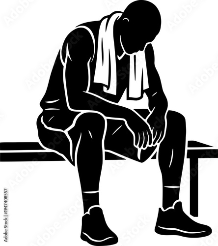 Basketball Player Sitting on Bench Silhouette Vector