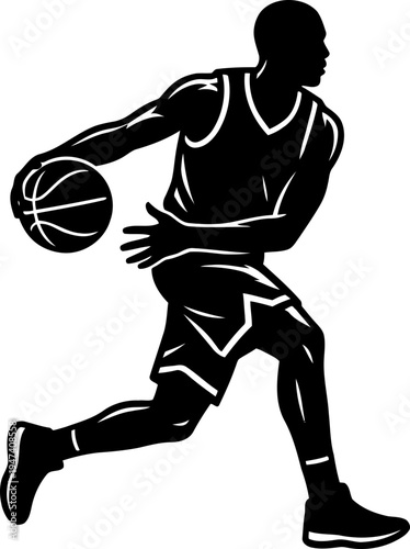 Basketball Player Dribbling Black Silhouette Vector