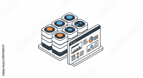 Isometric illustration of industrial control panel.