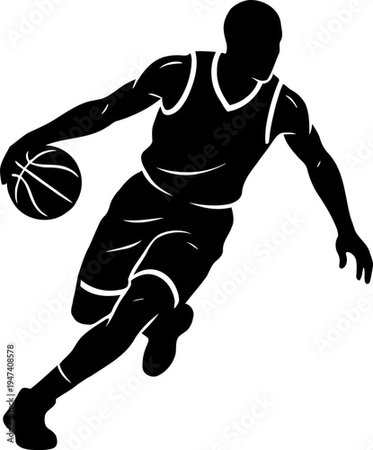 Basketball Player Dribbling Silhouette Vector Illustration