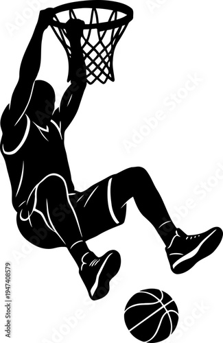 Basketball Player Dunking Silhouette Vector Illustration