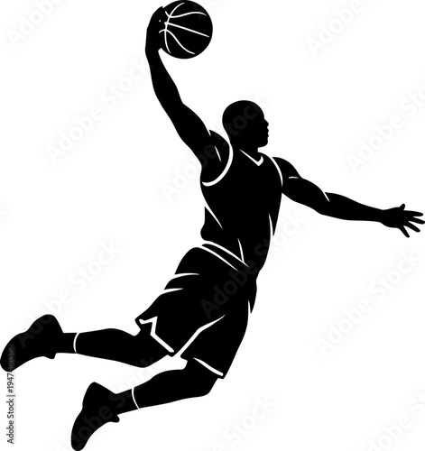 Basketball Player Jumping Slam Dunk Silhouette Vector