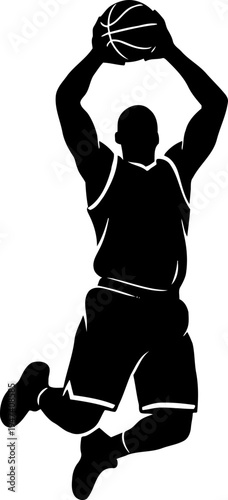 Basketball Player Jumping Shoot Silhouette Vector