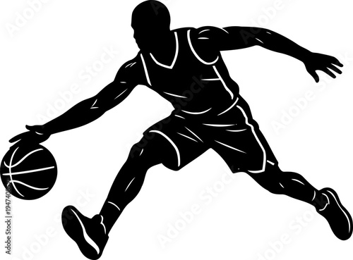 Basketball Player Silhouette Action Dribble Vector Illustration