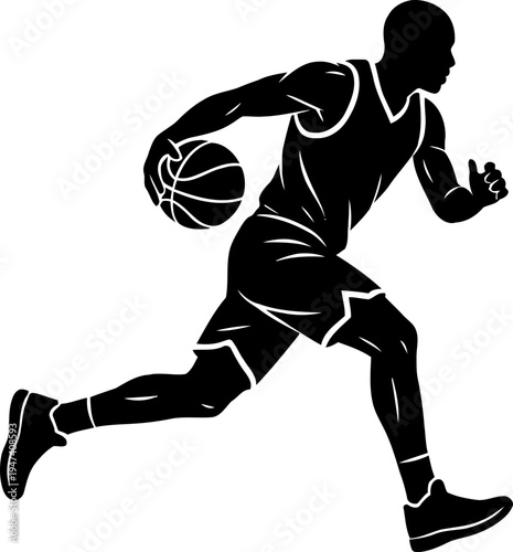 Basketball Player Silhouette Running Dribbling Vector