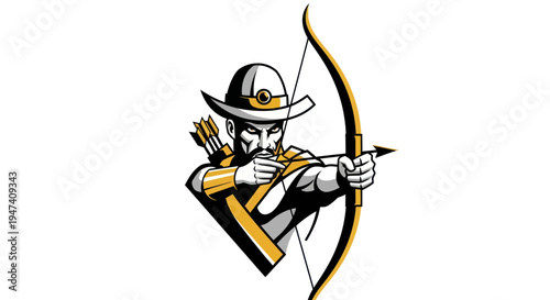 Archer with bow and arrow vector illustration on white background