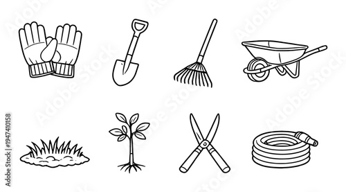 Garden tools icons displayed on dark gradient background