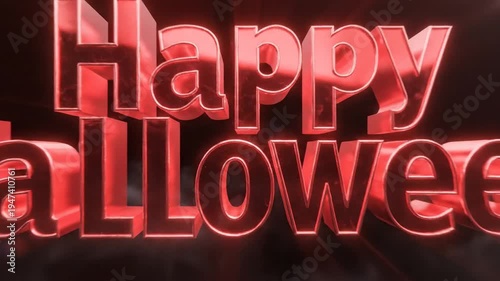 Happy Halloween 3D text with glowing red effect on smoky background