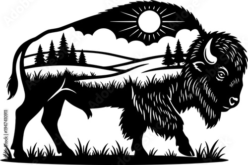 Bison Woodland Animal Silhouette Vector Illustration