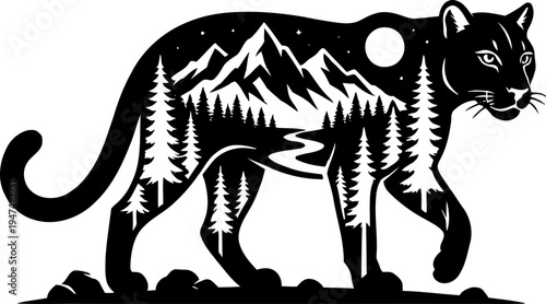 Cougar Mountain Lion Woodland Silhouette Vector