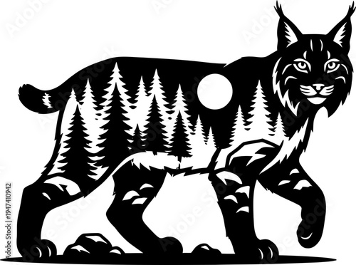 Lynx Woodland Animal Silhouette Forest Vector Illustration