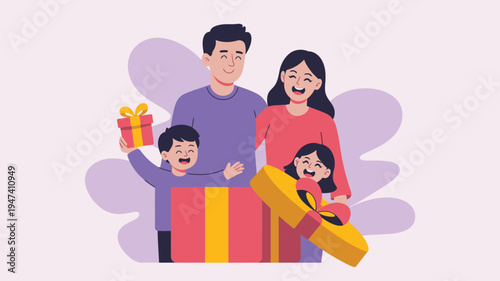 Family opening gifts celebrating holidays