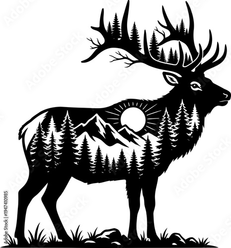 Moose Woodland Animal Silhouette Vector Illustration