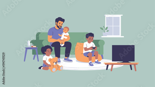 Family watching television playing video games
