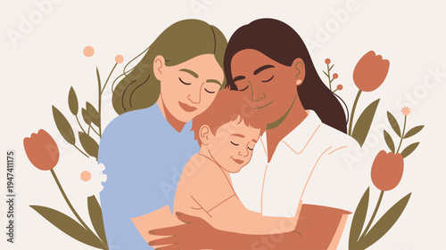 Family women child loving embrace vector