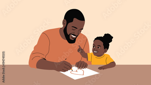 Father daughter drawing heart togetherness illustration
