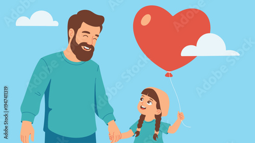 Father daughter happy heart balloon