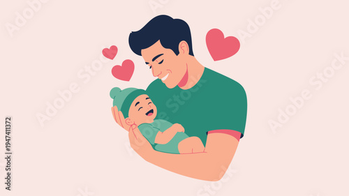 Father holding baby happy flat illustration