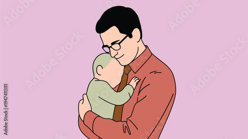 Father holding baby in arms illustration