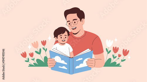 Father reading storybook to young son