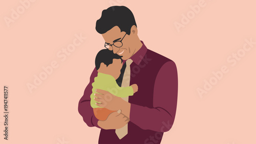 Father smiling holding baby infant
