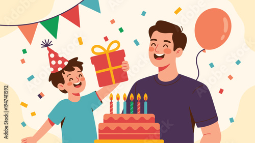 Father son birthday celebration party illustration