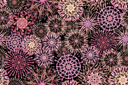 Colorful Fireworks Pattern on Dark Background, Festive Celebration Design