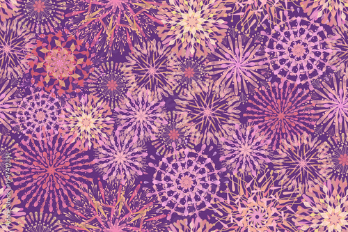 Colorful Fireworks Pattern on Pink Purple Background, Festive Celebration Design