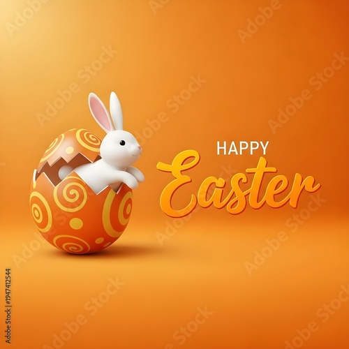 Happy easter sunday celebration with easter bunny emerging from decorated egg