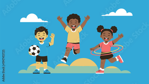 Kids Playing Outdoor Activities Vector