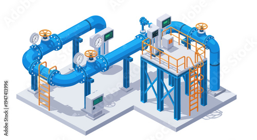 Industrial Water Pumping Station Equipment Illustration.