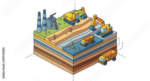 Isometric Cross-Section of Mining and Industrial Operations.