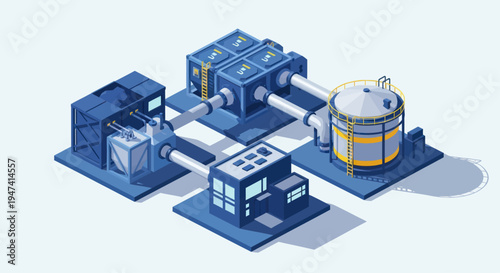 Isometric Industrial Factory Machinery and Equipment Setup.