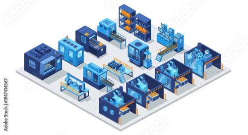 Isometric Industrial Factory Machines and Equipment Collection.
